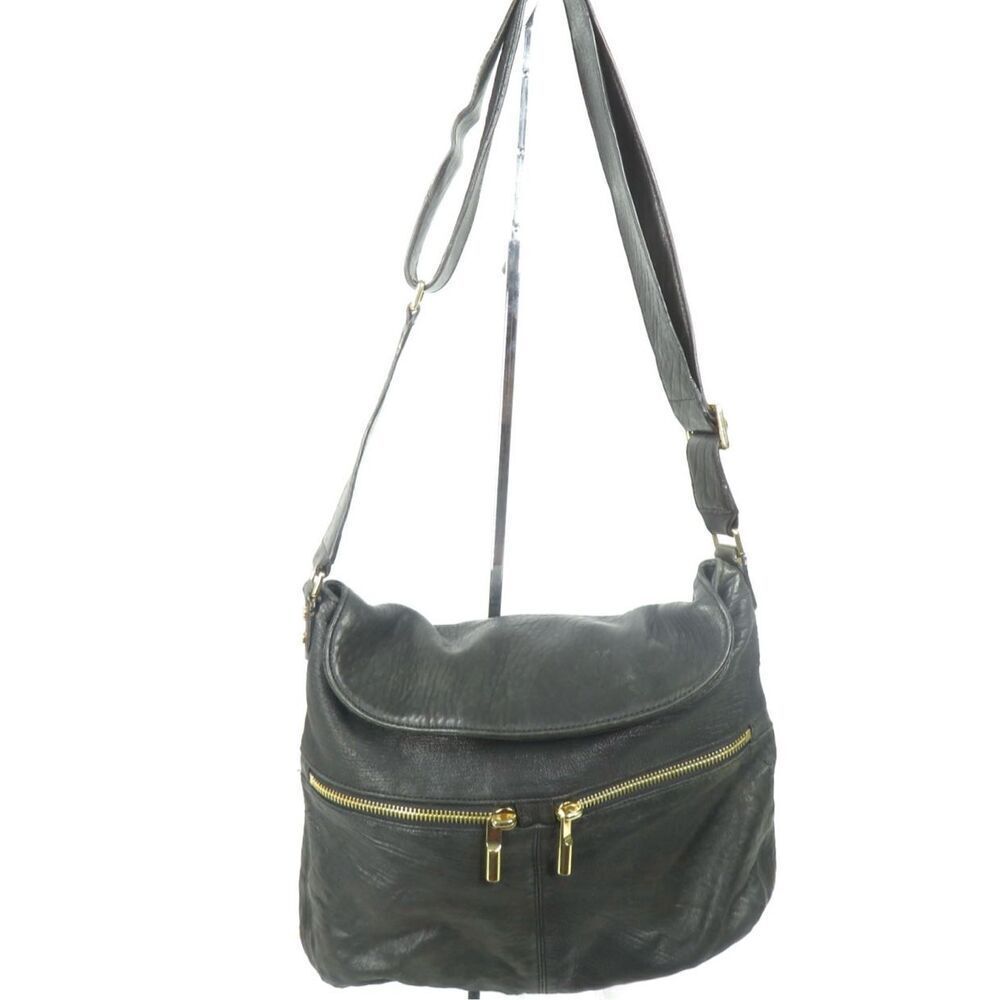 Elizabeth & James James Hobo Pebbled Lambskin Leather Crossbody Purse Boho Black